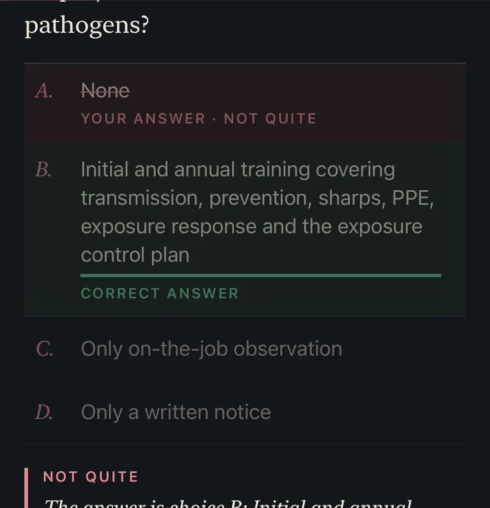 Phlebotomy practice answer with the correct choice underlined and a footnote explaining it