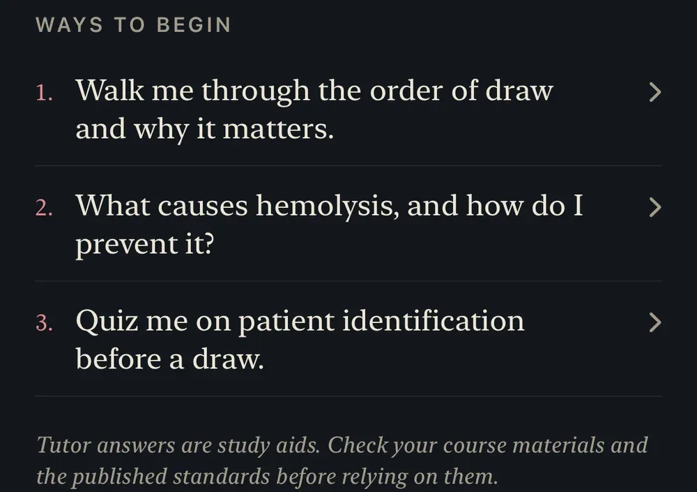 The Tutor chapter with suggested questions and the study-aid note